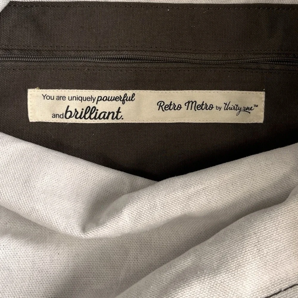Thirty One Retro Metro Mocha Crosshatch‎ Crossbody Bag Tote NWOT Boho Academia